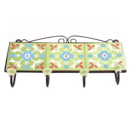 Sage Green And Turquoise Tiny Flower Tiles Hooks